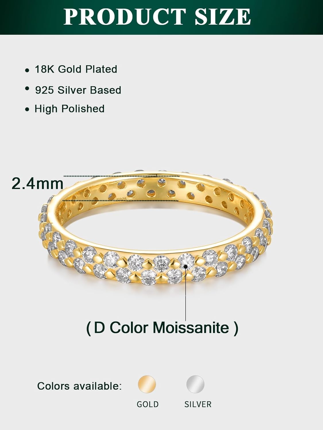 Baguette Ring Moissanite/Ruby/Sapphire/Emerald Eternity Band Sterling Silver 14K Gold Plated Wide Bands 1-7 Carat Full Diamond Wedding Engagement Rings Jewelry for Men Women, Size 4-12(Send Gift Box)