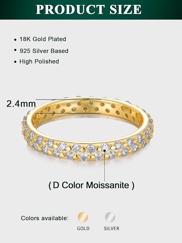 Wyyxl Men Multi Row Diamond Ring 14K Gold Plated 2.4mm Wide Stackable Finger Jewelry Sterling Silver Based Moissanite Bezel Rings Unique Gift for Him or Her - Size 9 by Wyyxl - Used condition - Image 3