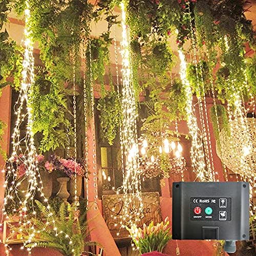 Illuminate Your Nights with These Solar Waterfall Lights Outdoor 5 220 LED Solar Firefly Bunch Lights, 8 Flashing Modes, Fairy Copper Wire Waterproof String Light, Decorative Vine Solar Watering Can Light, Outdoor Garden Christmas Decor Lights (Warm White)