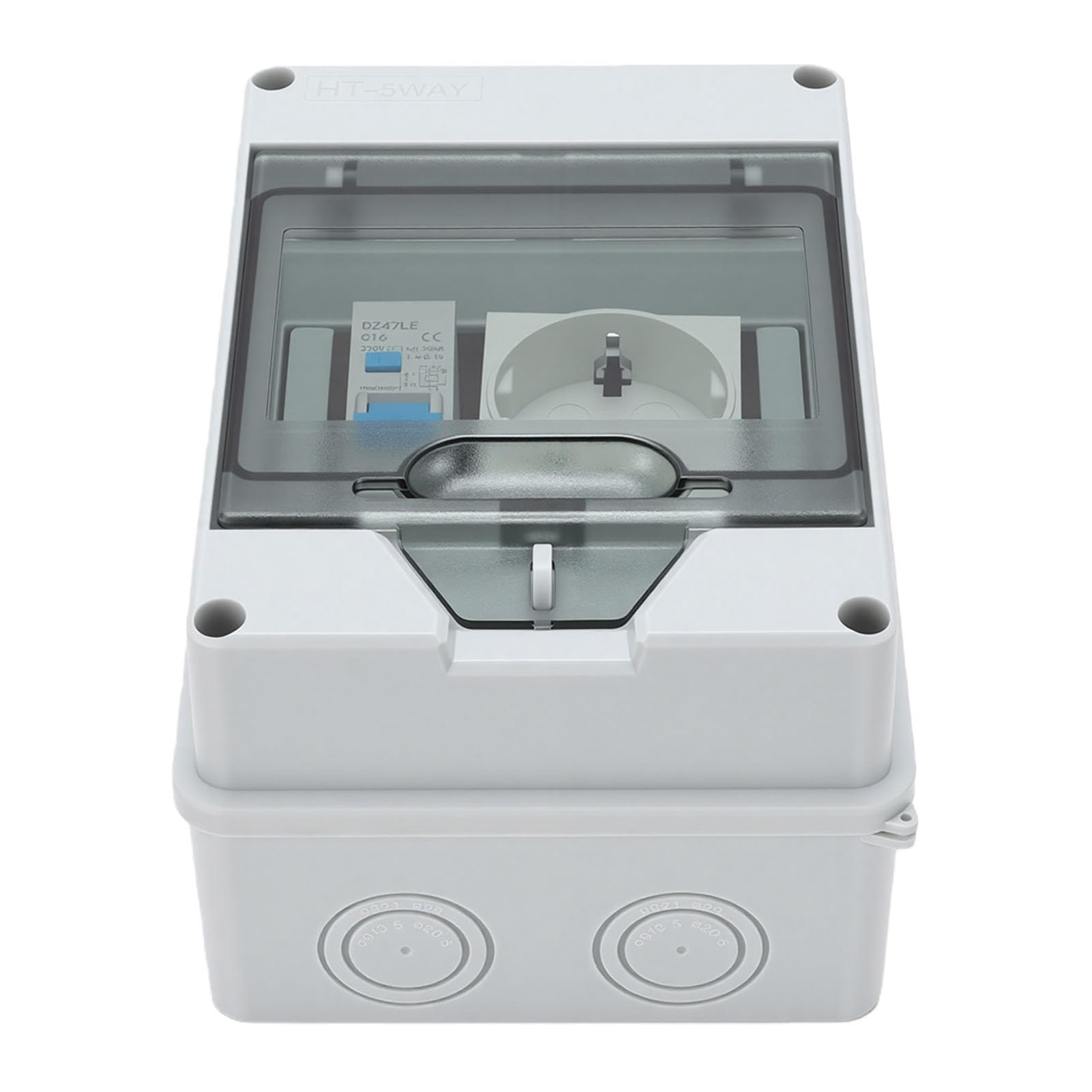 Eujgoov Caja de Distribución de Energía de Pared Montada en Superficie, 16A 1P+N Toma de Disyuntor IP65 Caja a Prueba de Agua, con Cubierta Transparente para Uso en Exteriores Sótanos