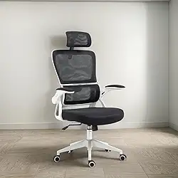 Cadeira de Escritório Presidente Giratória Ergonômica, Com Design Moderno, Estofado Confortável, Apoio Lombar Ajustável, Base Reforçada, Rodízios Silenciosos e Ajuste De Altura (PRETO E BRANCO)