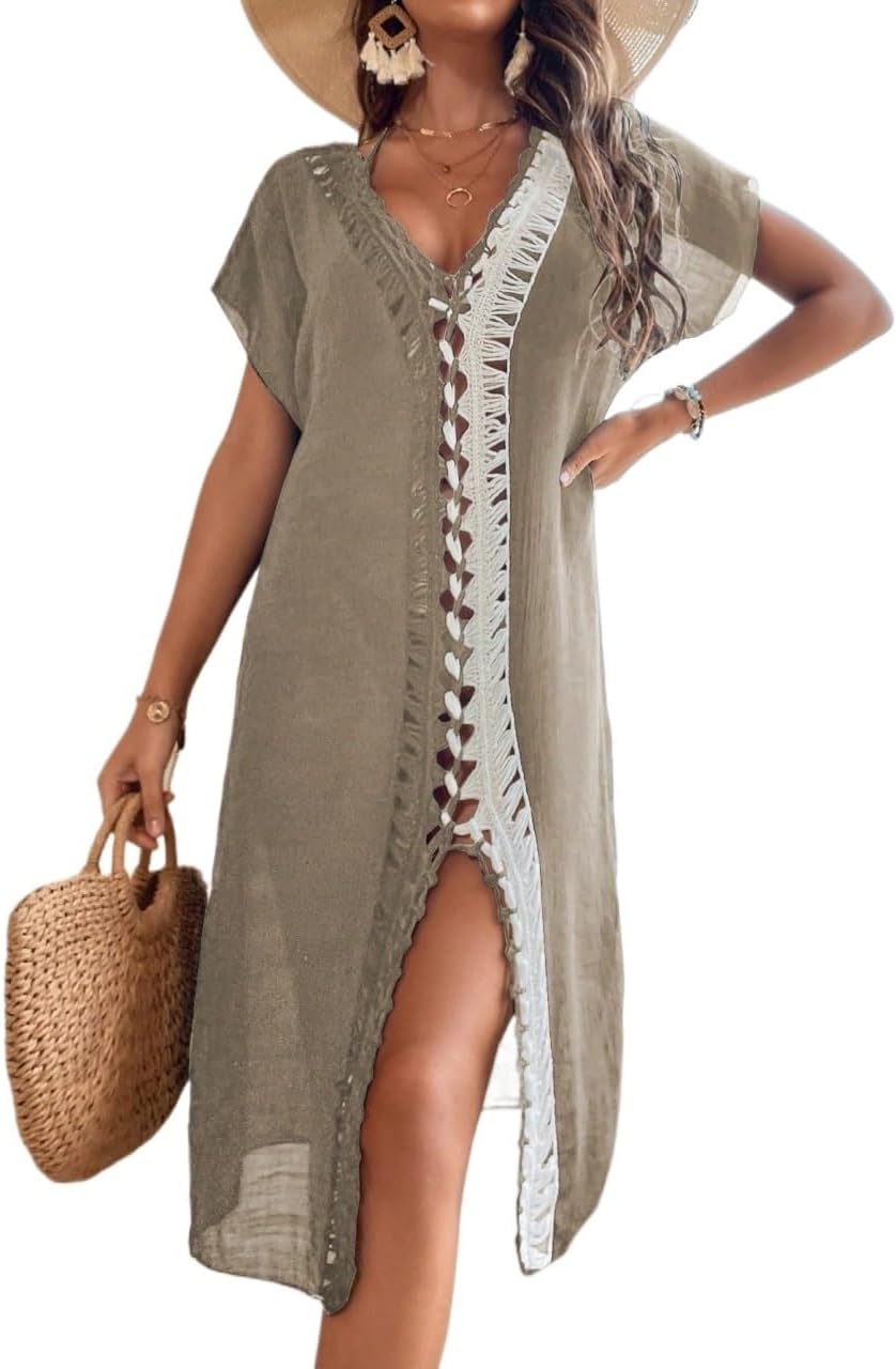 Women's Summer Color Side Slit Loose Chiffon Cover Up Dress cover ups for swimwear