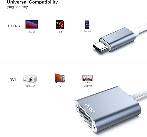 Miniatura 5 de BENFEI Paquete de 2 adaptadores USB C a DVI, adaptador tipo C a DVI compatible con Thunderbolt 34 con iPhone 15 ProMax, MacBook ProAir 2023, iPad