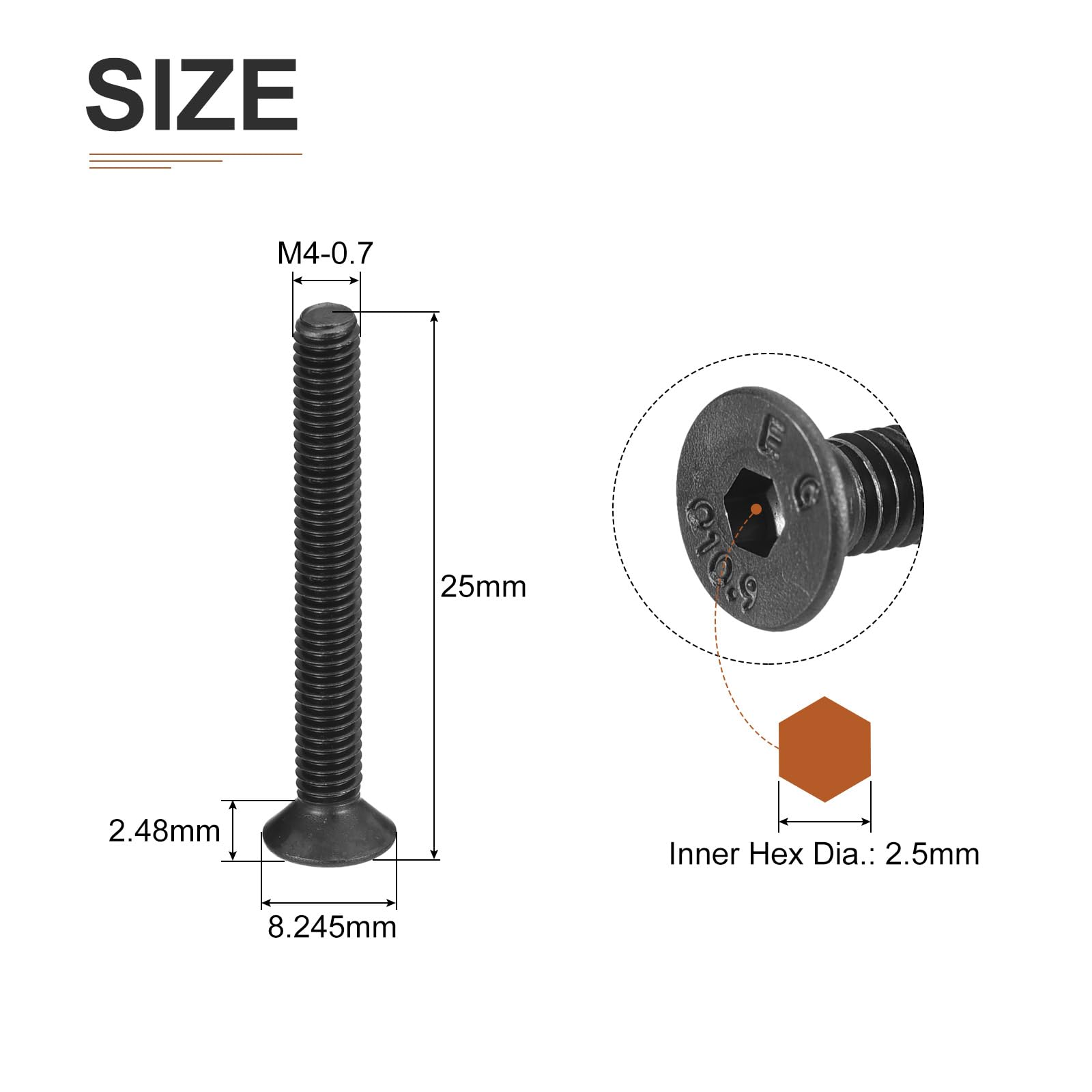 DTGN M4-0.7x25mm Flat Head Socket Cap Screws, 50 Pack Hex Socket Flat Head Screws Carbon Steel Black Oxide, Full Thread - Image 2