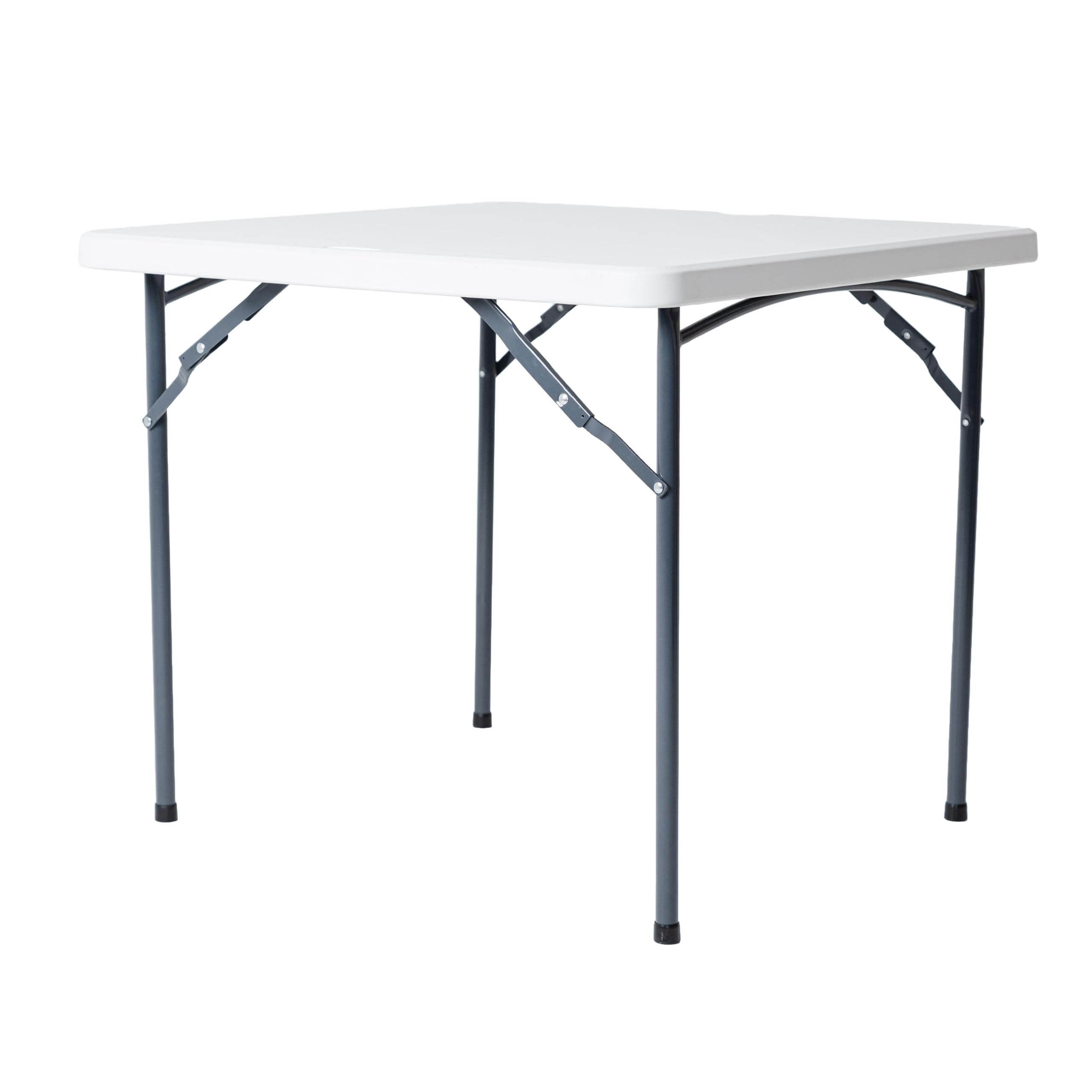 LOOMBER Mesa Plegable Cuadrada Mesina 86 cm Blanca, Mesa de Plástico HDPE con Estructura de Acero, Portátil para Jardín, Camping, Eventos, Oficina y Hogar