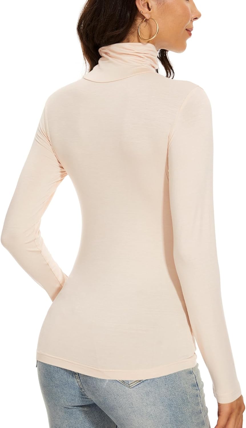 Plus Size Beige Underscrubs Turtleneck Shirt Women Long Sleeve Basic Thermal Tops Underwear Elegant Winter Fall (Bright Beige 2XL) - Image 5