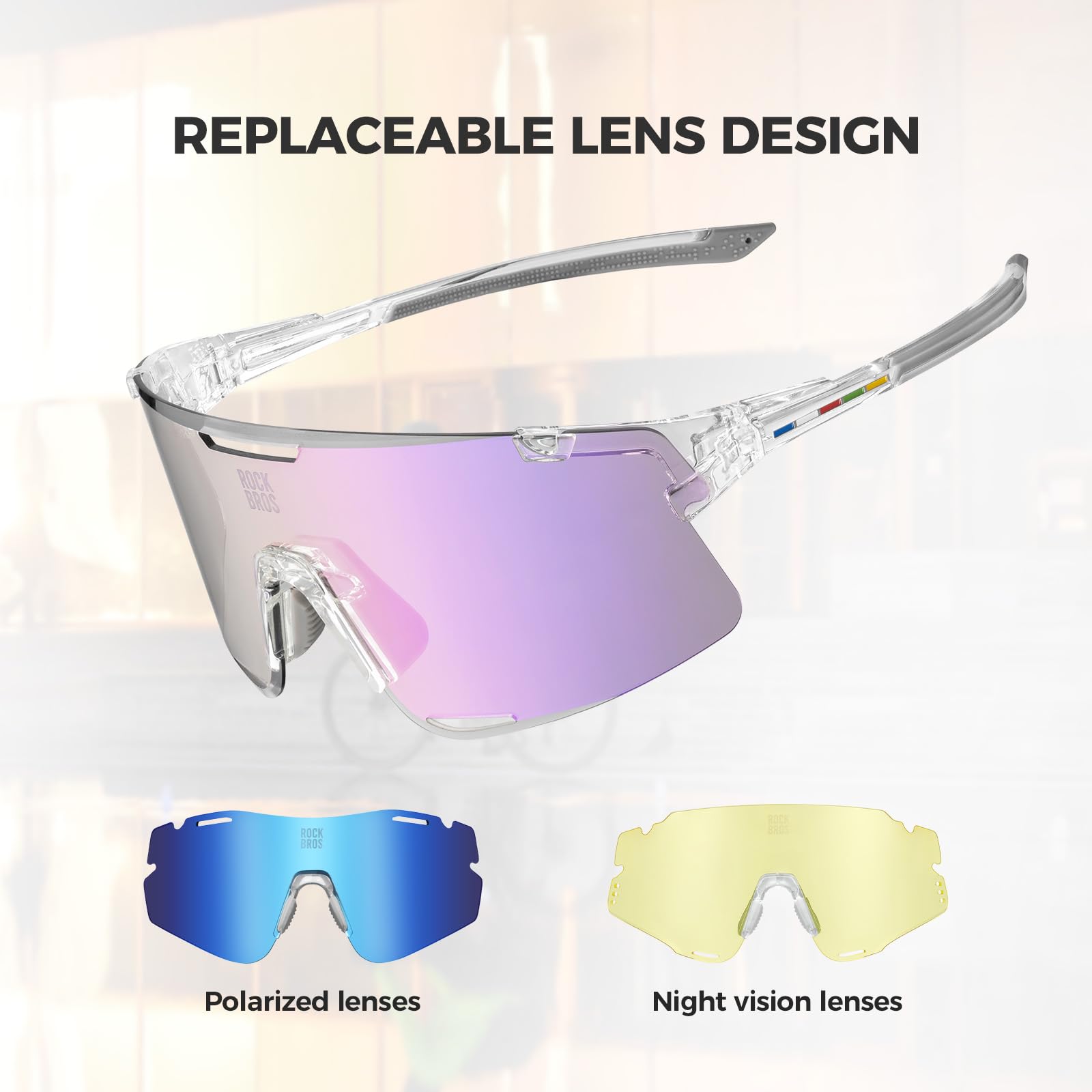 ROCKBROS Road to Sky Fahrradbrille Überbrille Polarisiert Photochrome Radsportbrille für Damen Herren mit UV400 Schutz TR90 Rahmen für Outdoor Sport Radfahren Laufen