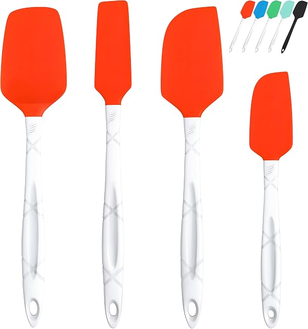 M KITCHEN WORLD Silicone Spatula - 4, Heat-Resistant, Rubber Spatulas for Cooking and Baking - Non-Stick, Dishwasher-Safe Cookware & Kitchen Utensils - Orange