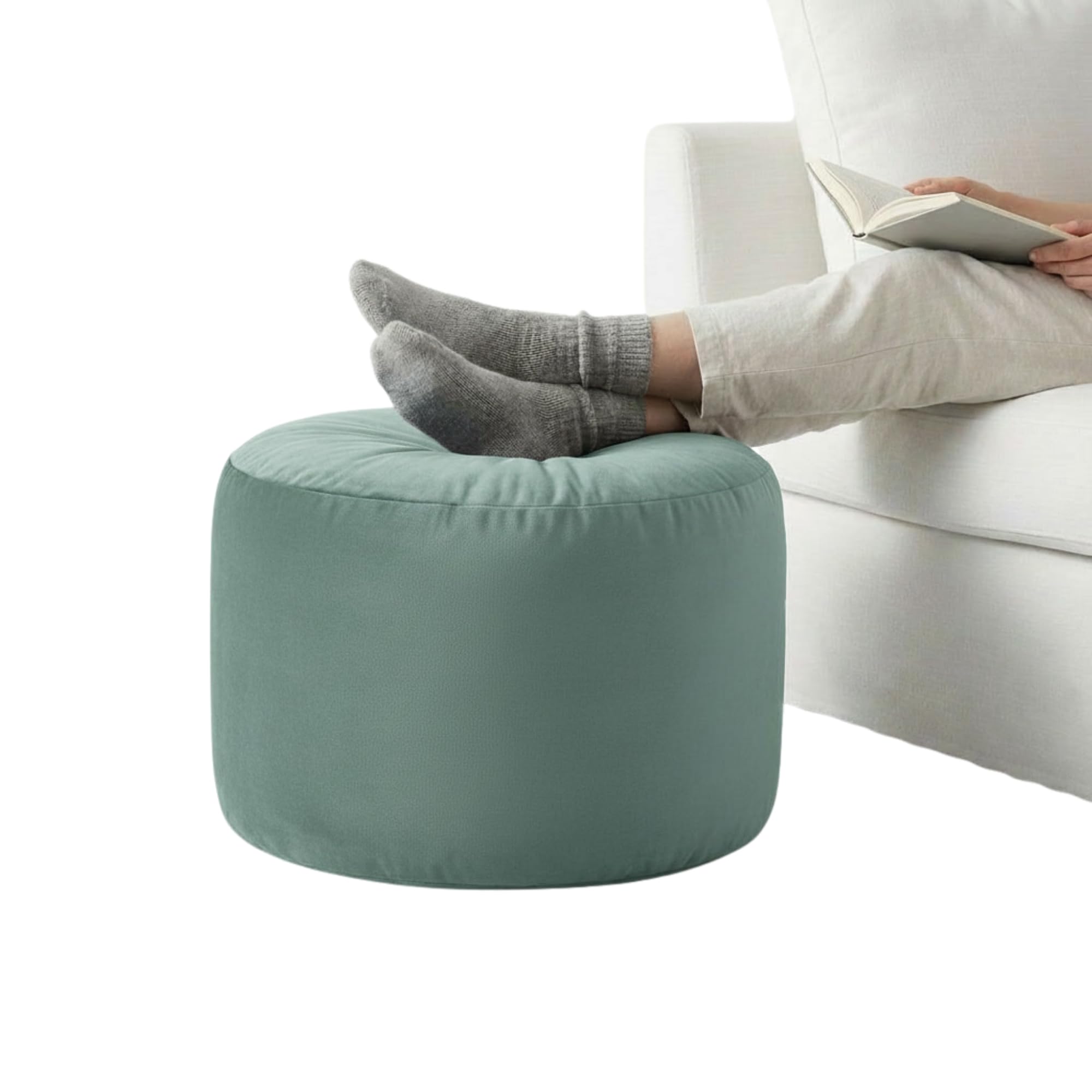 Kosiproducts Velvet Beanbag Ottoman Round Circle Footstool Pouf Chair Pouffe soft luxury Polyester, Polysterene Beads Filled (Duck Egg, [40cmx40cmx40cm)