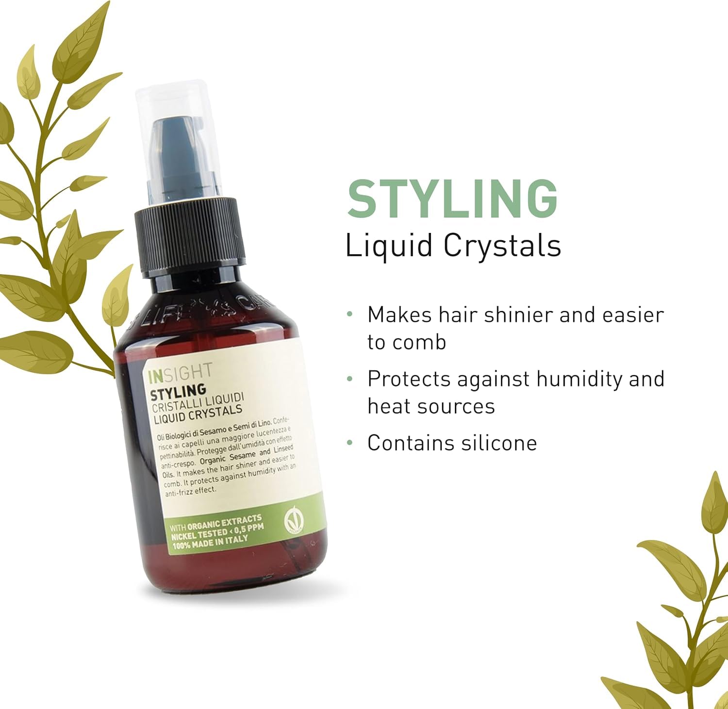 Insight Liquid Crystals 100ml | Aceite de sésamo orgánico y aceite de linaza con efecto fluido que realza el brillo del cabello, para un acabado perfecto después del peinado