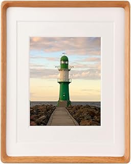 Natural Wood 8x10 Picture Frame, Display 5x7 or 6x8 Picture with Mat or 8x10 Without Mat, Solid Teak Wood Photo Frame with Plexiglass, Tabletop Display and Wall Hanging