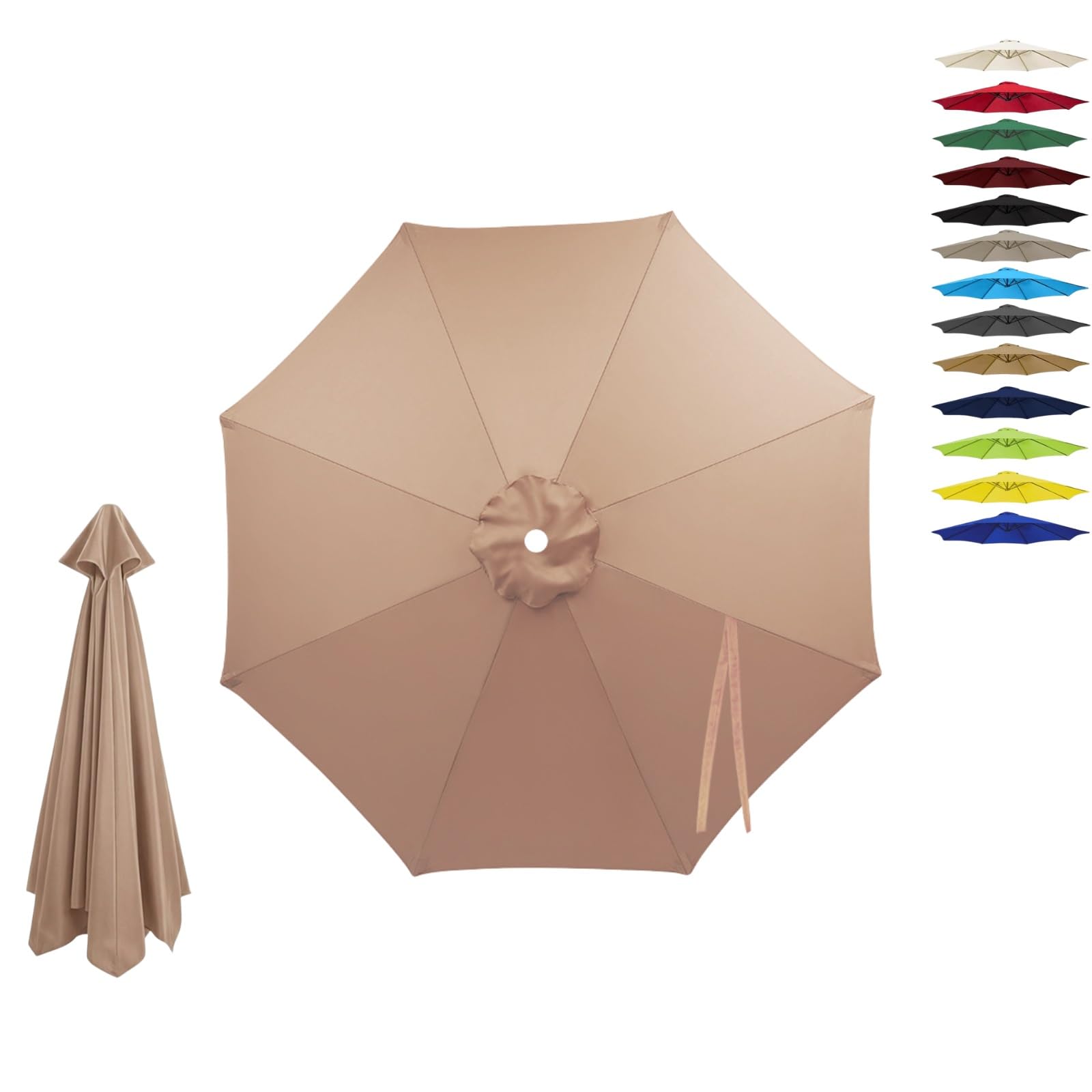 6/8 Ribs Replacement Parasol Canopy, Waterproof UV Garden Umbrella Cover 2.0m 2.15m 2.7m 3.0m 4.0m, Outdoor Replacement Parasol Canopy Fabric Only, Fade Resistant(Champagne,6-RIBS-7.1FT/2.15m)