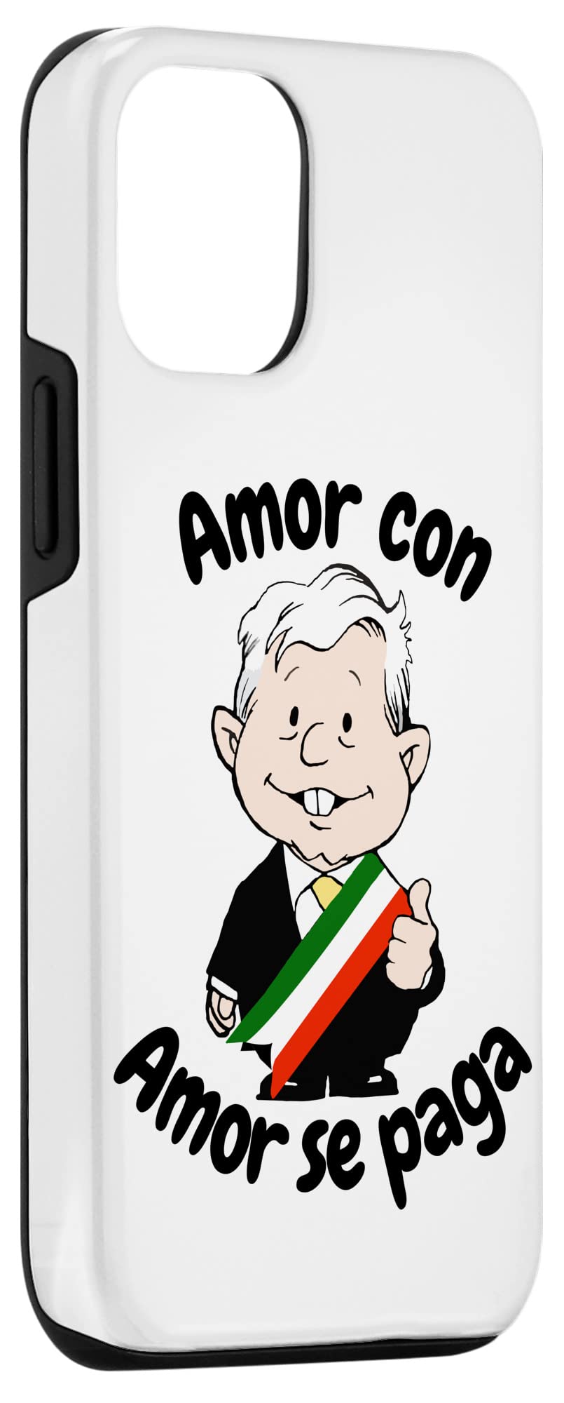 Funny AMLO Cartoon Mug – Just Chillin Muñeco AMLITO Ceramic Coffee Cup, White With Colorful Rim & Handle (Red) - View #5