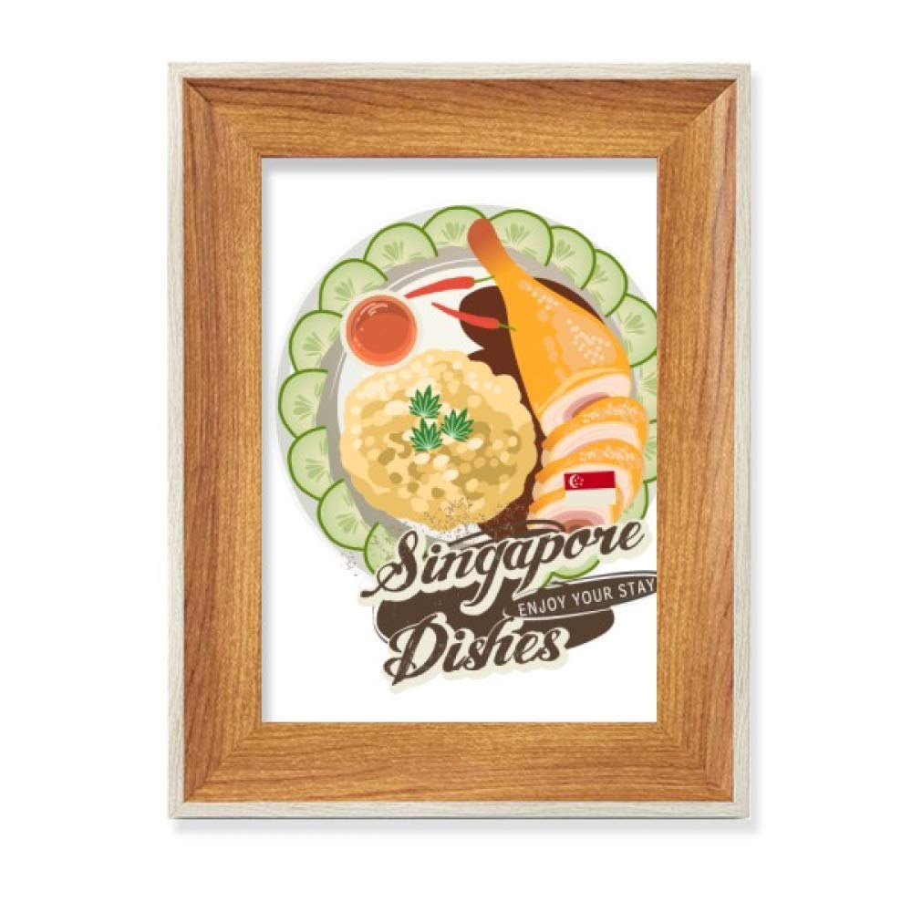 Riz au poulet Singapour cadre photo en bois idée cadeau art de bureau