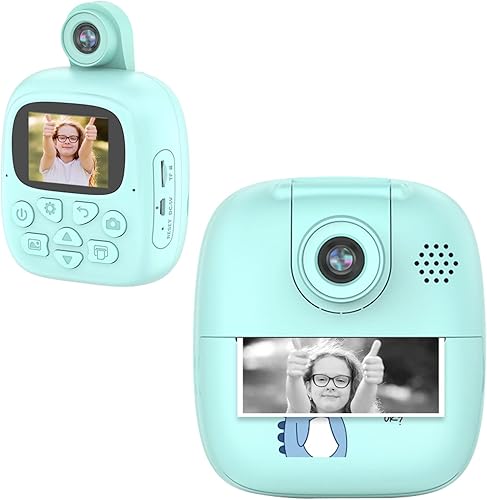 FeiLok Cámara infantil con impresión instantánea retro con papel impreso, lente abatible de 180, cámara digital para niños con pantalla HD 1080P de