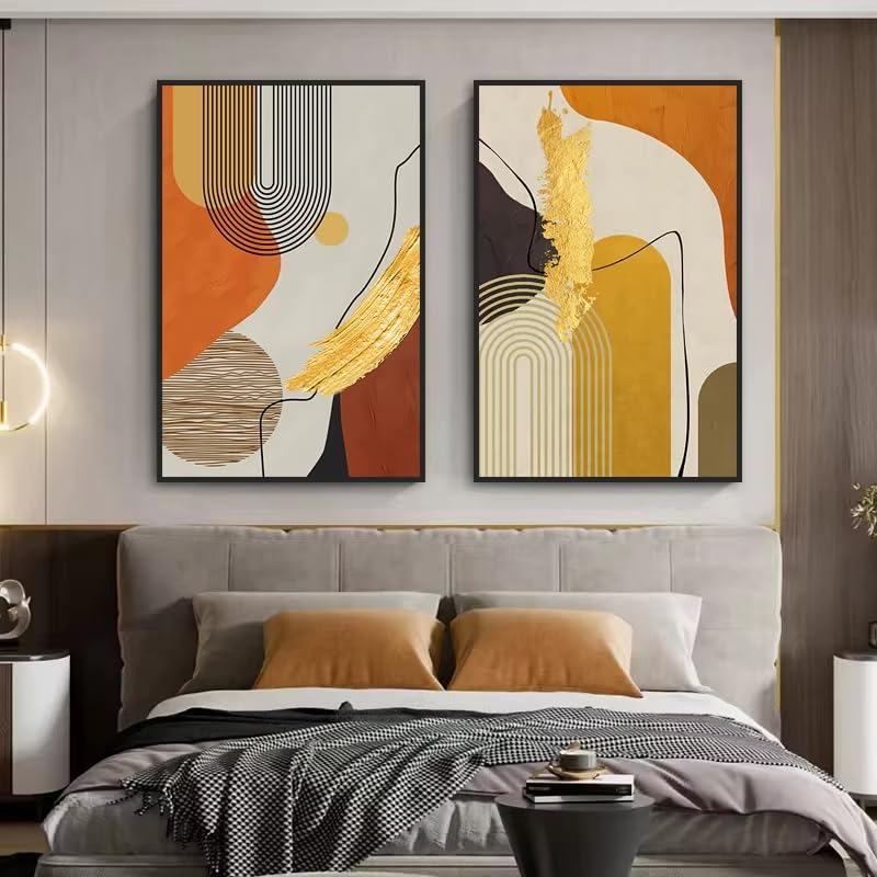 Lienzo abstracto de lujo dorado en set de 3 láminas modernas de gran tamaño visual 2