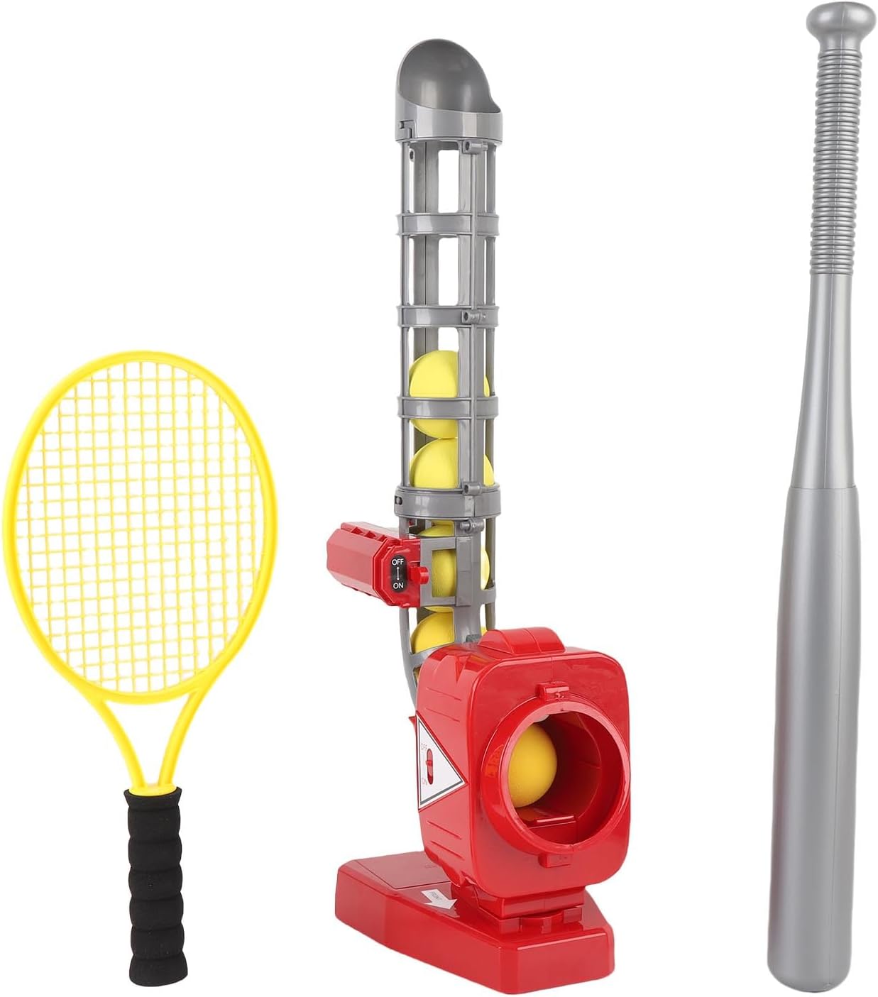 2 in 1 Auto Baseball Tennis Pitching Machine, Retractable Bat and Elastic Racket, Sports Training Machine with 3 Adjustable Angles, Ideal for Boys, Girls, Indoor & Outdoor Sports (Red)
