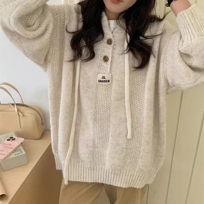 Women’s Oversized Knit Hoodie Sweater Preppy Y2K Chunky Grandpa Pullover Vintage Aesthetic Sweatshirt Harajuku Clothes4