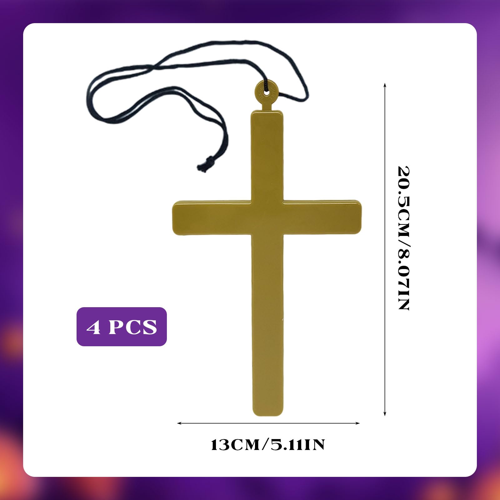 SAIIURV 4 Pieces Cross Necklace Gold Plastic Crucifix Cross Pendant Nun Costume Accessory Halloween Fancy Dress Accessories (4 pcs) - Image 2