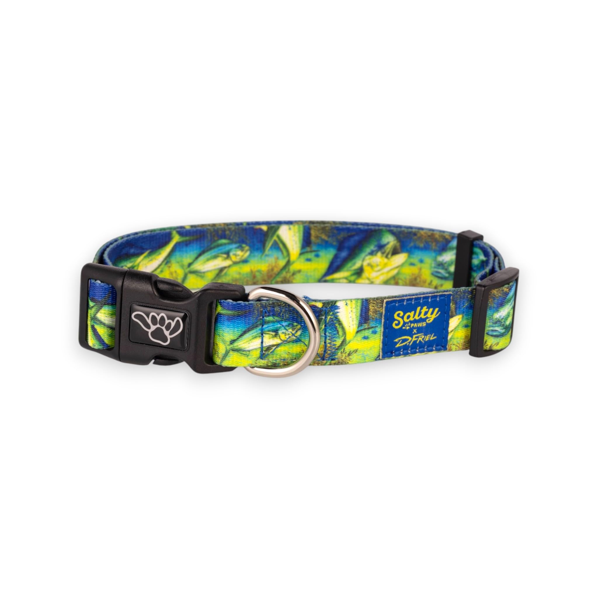 Shaka's Salty Paws Boy & Girl Dog Collar Small Medium Large (Small Dog Collar Adj. 10-16" for Dogs up to 25 lbs, Mahi-Mahi Fish Print Dog Collar)