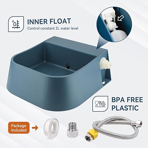 Miniatura 3 de Cuenco de agua para perros para exteriores, dispensador automático de agua para perros de 2 litros con manguera de 59 pulgadas y válvula de