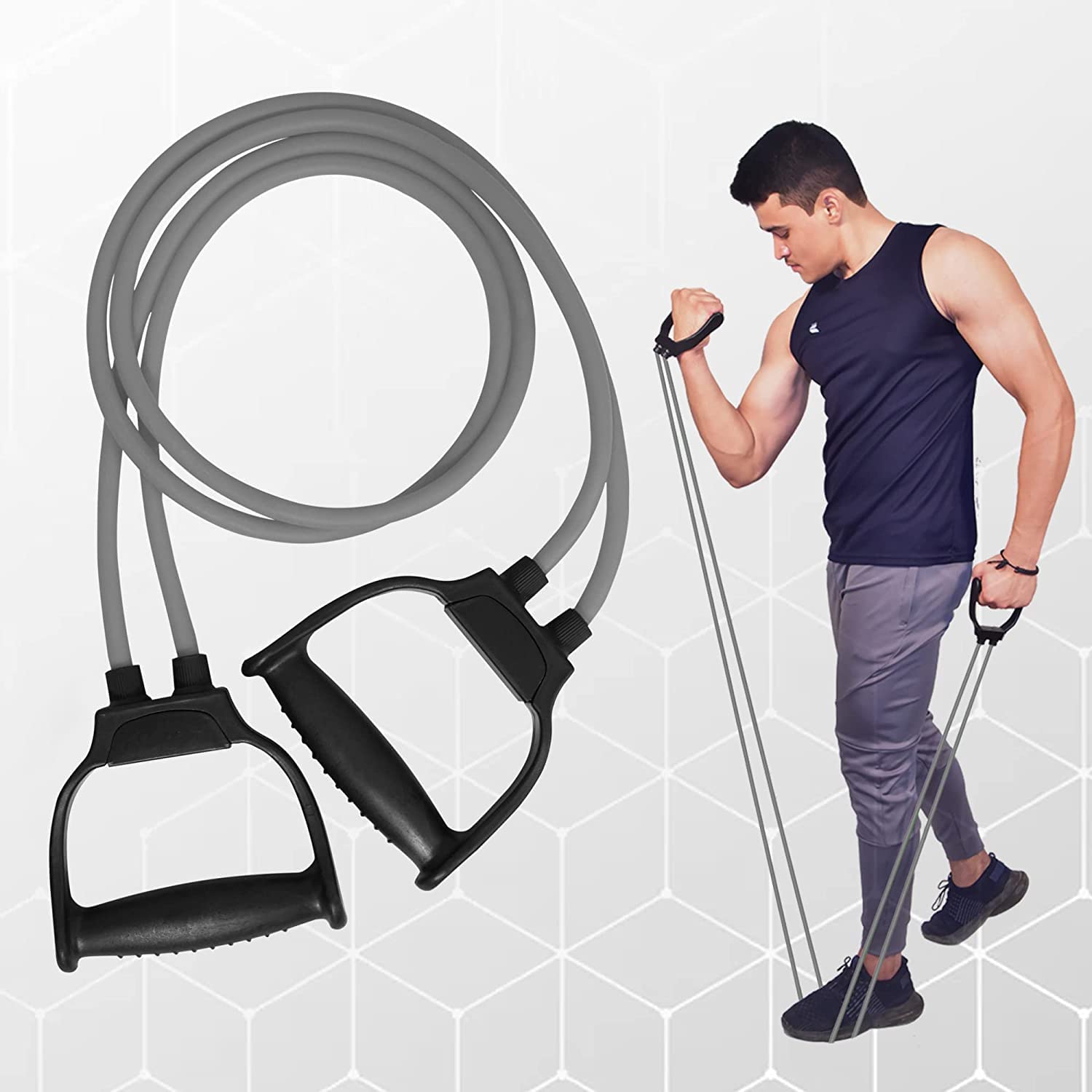 Double Toning Resistance Tube Pull Rope Elastic Rubber Exercise Band for Stretching, Workout, Home,Gym [PACK of 1]-image-26