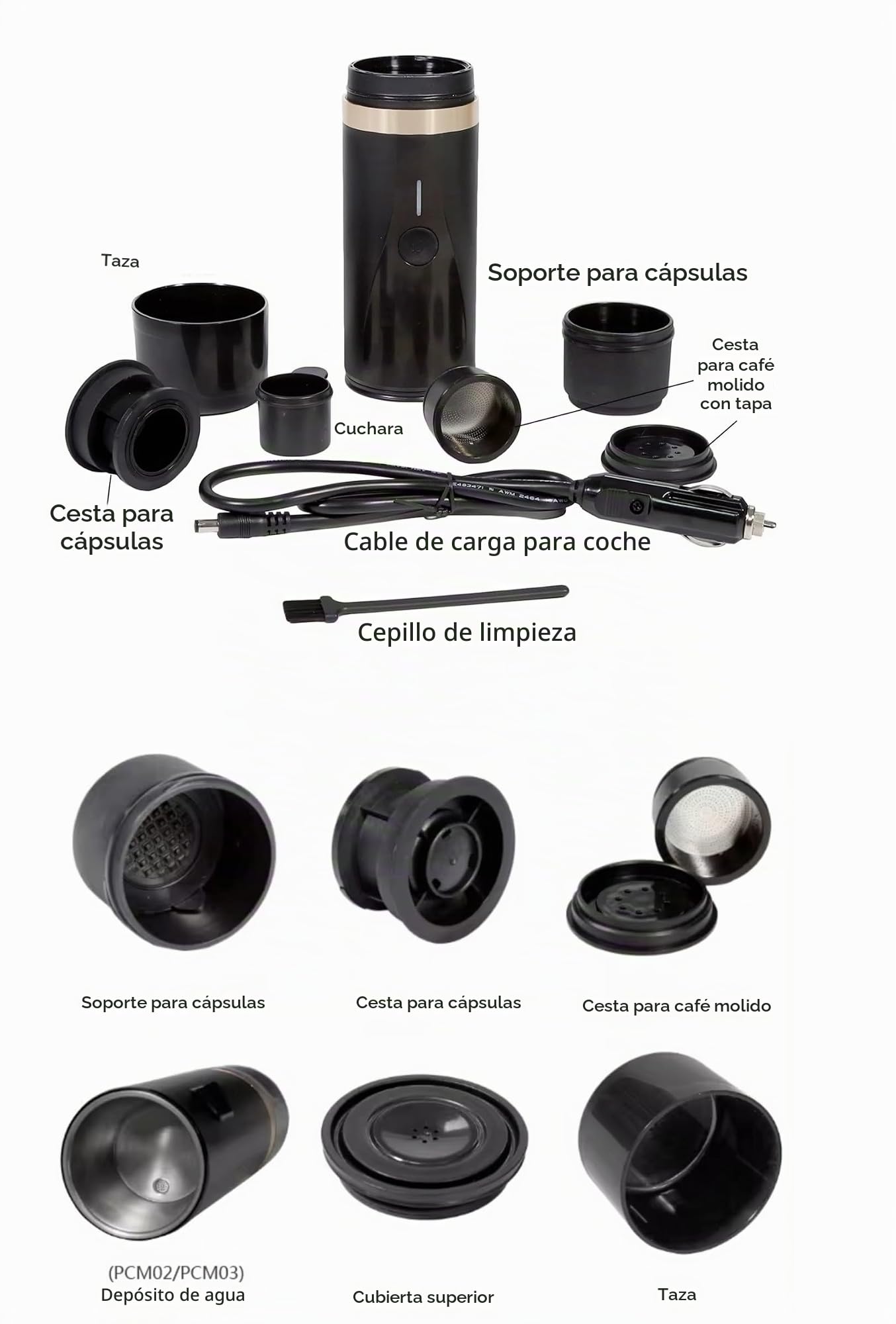 Cafetera portátil Cafetera Superautomática café molido y de Cápsulas NS portátil autocalentadora Regalo Ideal para Amantes del Café Máquina de Café Eléctrica Cafetera Mini (Negra)