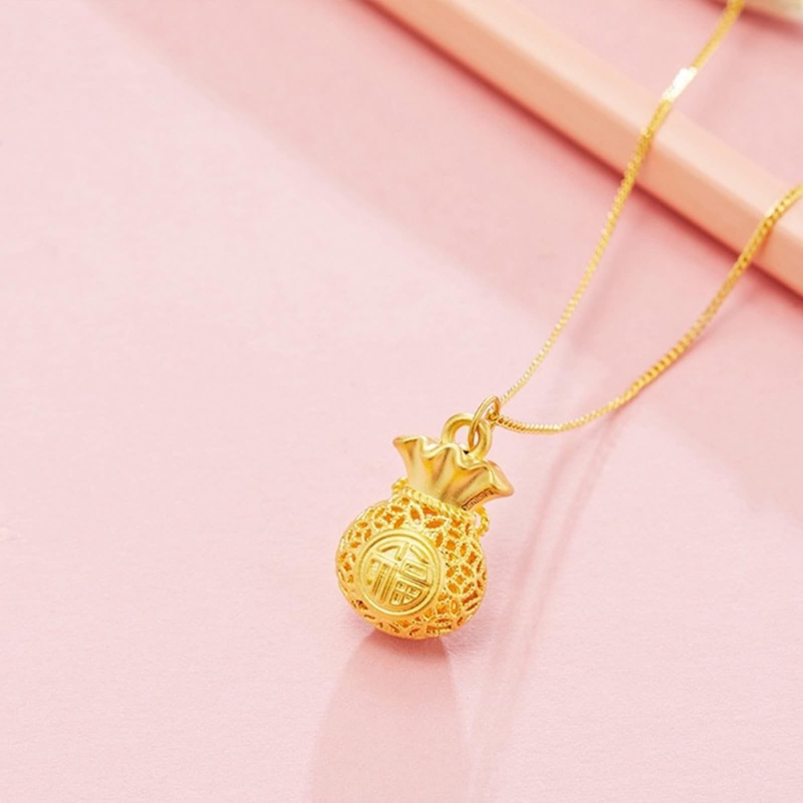AMDXD Echtgold Schmuck 24 Karat 999 Gold Halskette, Glückstasche Anhänger Kette, Damenkette 24K Gold