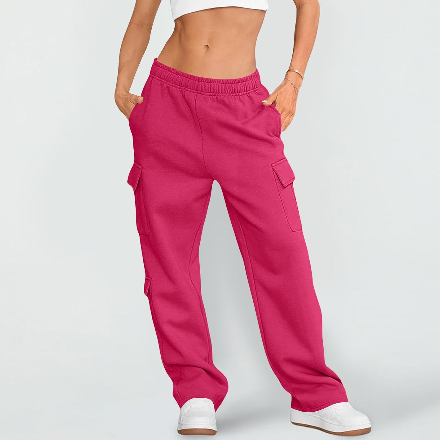 Womens Wide Leg Cargo Sweatpants Baggy Wide Leg High Waist Lounge Pants Fall Winter Joggers with Pockets