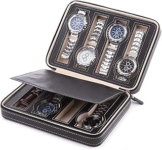Joyeros for hombres Caja de reloj de cuero Organizador de joyero con ranura de 2/4/8 con banda elástica fija. Organizador de joyería interior de gamuza fina Almacenamiento de escritorio /131(8 Slot Bl
