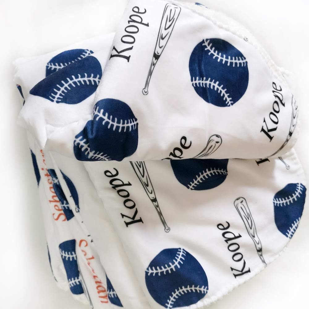 NICTIMEID Custom Baby Name Sherpa Blanket for Boy Print Baseball Pattern, Personalized Newbron Gifts, 30"x47"