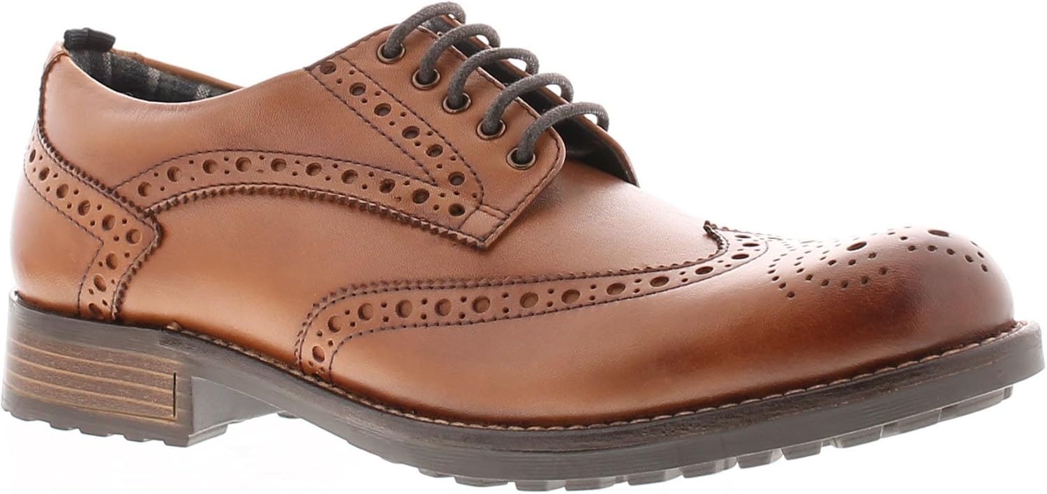 Mens Lace-Ups Premium Leather Formal Shoes for Men with Brogue Detailing. Wing Tip Toe Mens Brown Shoes with TPR Outsole. Office Party Wedding Occasion Footwear