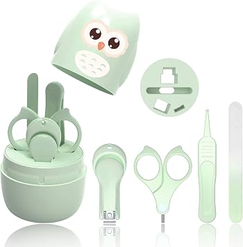 Baby Nail Clippers Set 4-in-1 Baby Nail Care Kit with Cute Case, Includes Nail Clipper, Safety Scissors, Tweezers & Nail File for Newborns, Infants, Toddlers & Kids, Green