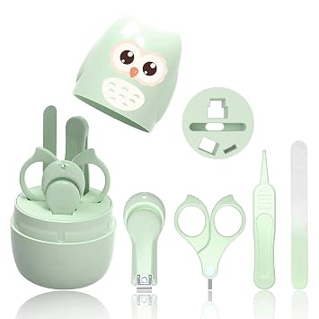 Baby Nail Clippers Set 4-in-1 Baby Nail Care Kit with Cute Case, Includes Nail Clipper, Safety Scissors, Tweezers & Nail File for Newborns, Infants, Toddlers & Kids, Green