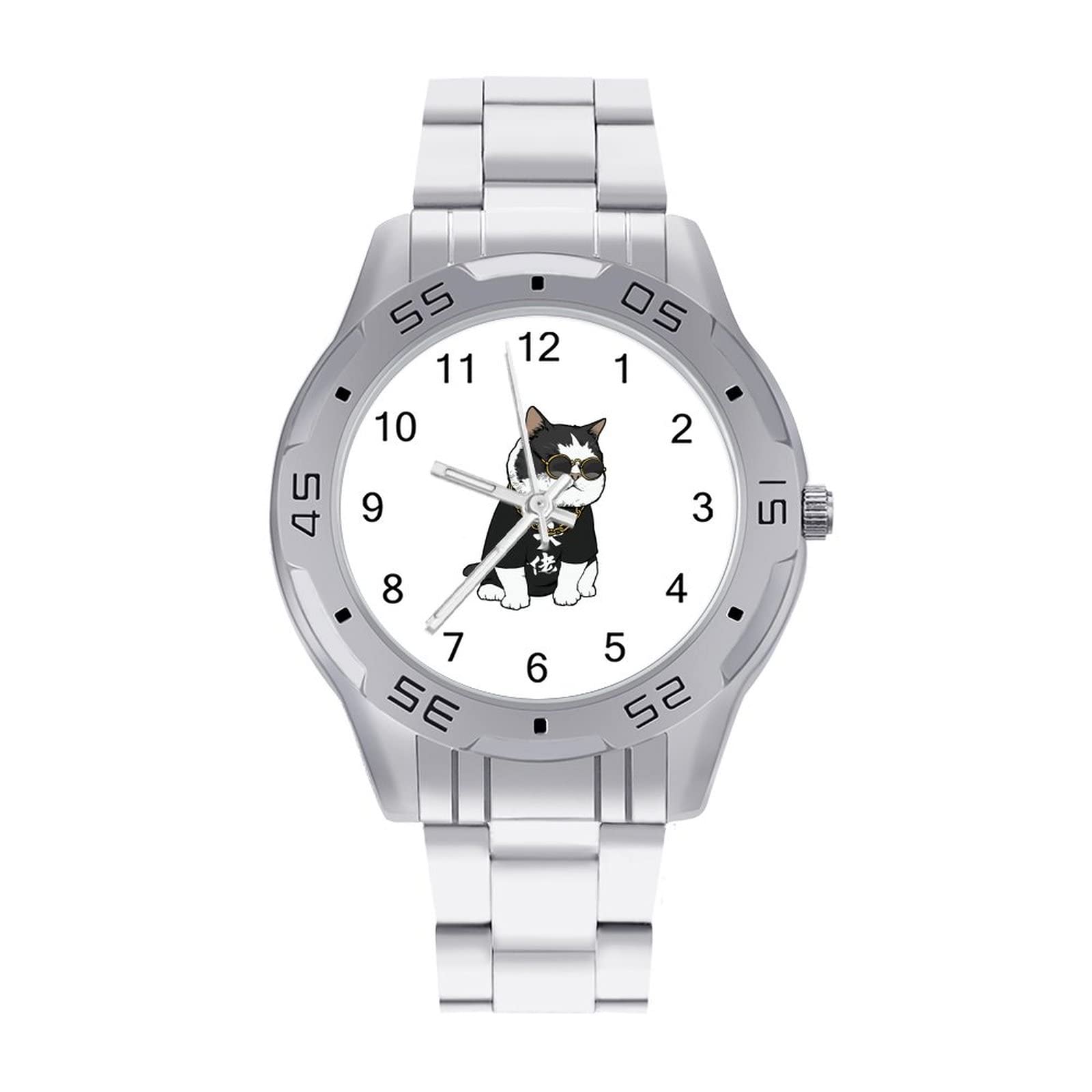 Amazon.co.jp: 腕時計 おもしろ 猫 ウォッチ メンズ 時計 ステンレス鋼