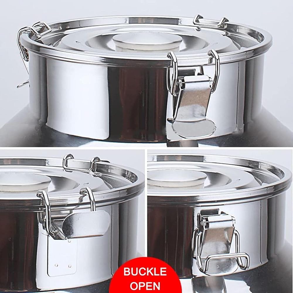 Jarras De Leche De Acero Inoxidable 304, Cubos para Vino, Barriles para Transporte De Leche, Cubos para Aceite, Botes para Té con Tapa De Silicona Sellada Y Cierre De Hebilla(Size:76L)
