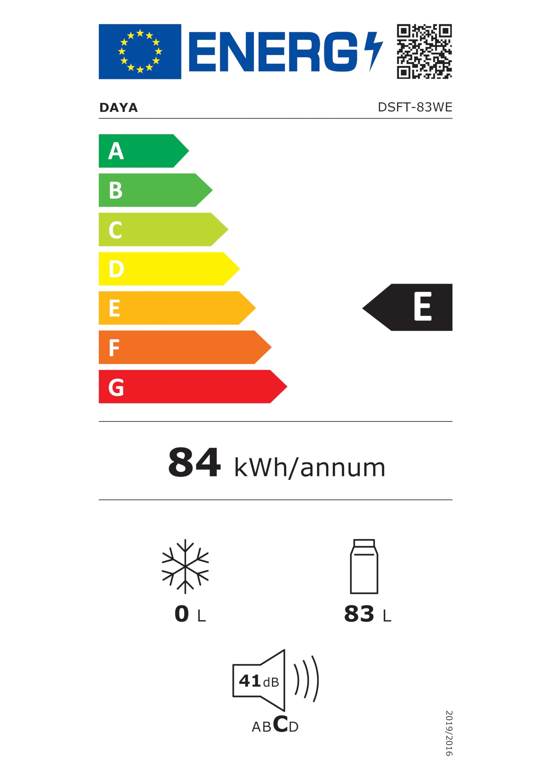 Daya Frigo Tavolo DSFT-83WE, 83 Litri, Classe E, Vano Zero Gradi, Silenzioso, Porta Reversibile, Basso Consumo