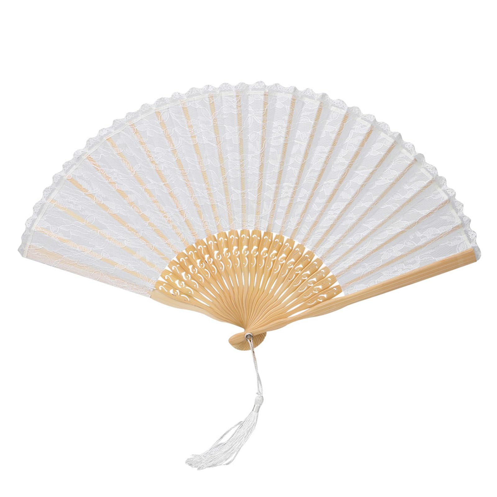 ANKROYU Double Layer Vintage Japanese Style Lace Hand Folding Fan for Women Elegant Dance Performance Wedding Party Decoration Prop Black White Lace 38cm 21cm (White pole white lace)