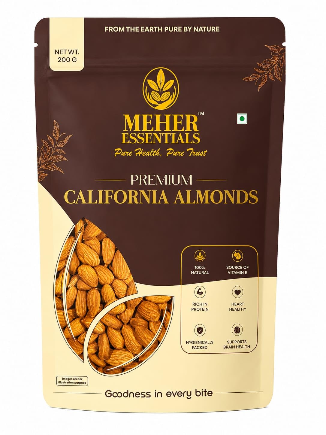 Meher Essentials Premium California Almonds (Badam) | Crunchy & Naturally Nutritious | Hygienically Packed | Healthy Daily Snack | 200 g-image-32