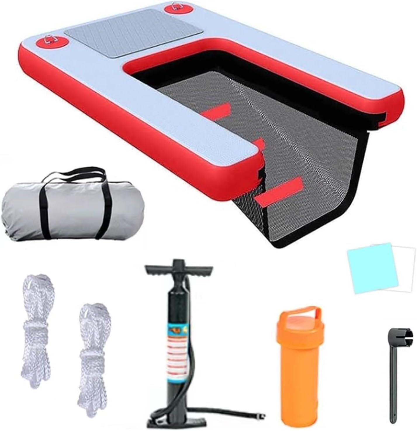 Yellow Blue Green Red Black Dog On Water Ramp with Pump, Inflatable Floating Dock & Dog Boat Ramps Safety, High Visibility Dog Boat Ramp Platform Ladder PVC(Red)