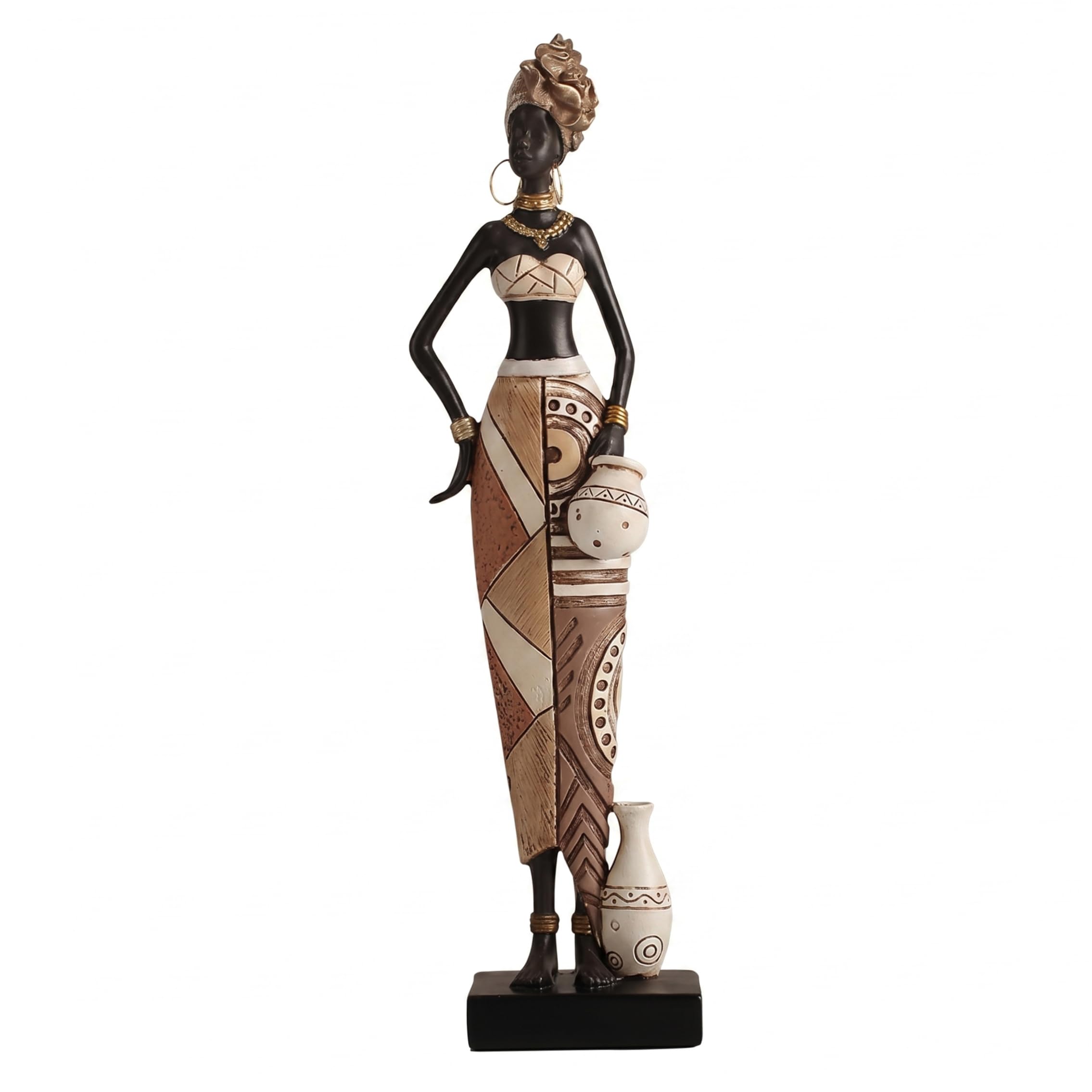 Striegro African Statues For Home Decor, African Art Tribal Woman Figurine - Resin Standing Decor - 2.95x1.77x12.80 Inch.