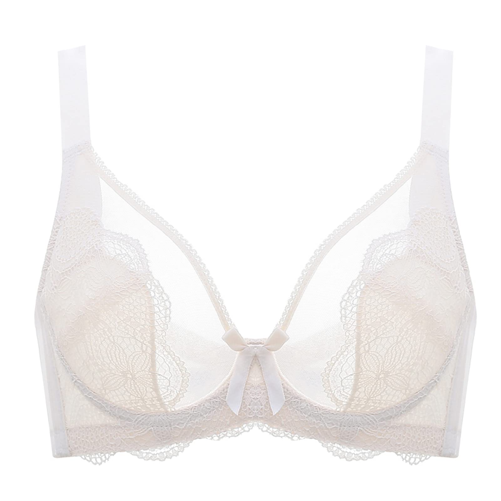 WENJUNWomen's Lace Bra Underwire, Plus Size Minimize Sexy Full Coverage Bras, Unpadded Sheer Bandage Bralette (Color : White, Size : 85B)