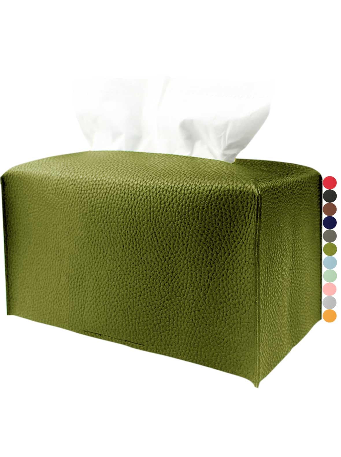 JESMINI Green Rectangular Tissue Box Cover - Plus Size Large, Faux Leather, Minimalist Style, 9.5x5x5 Inches