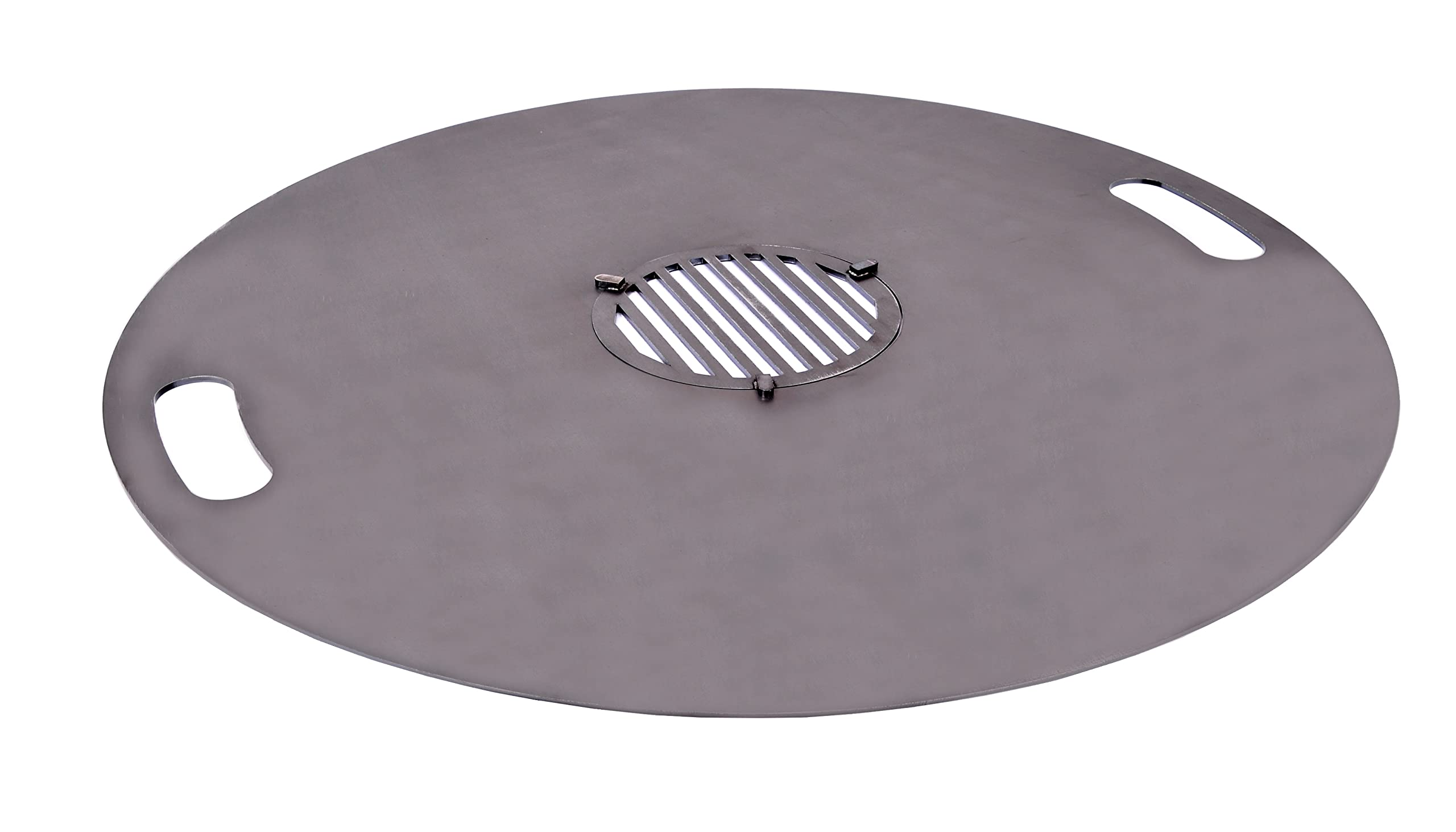80 cm Feuerplatte mit Tragegriff 5 mm mit 20 cm Grill Einsatz Gitter für Grill Plancha Feuerschale Grillplatte Feuertonne