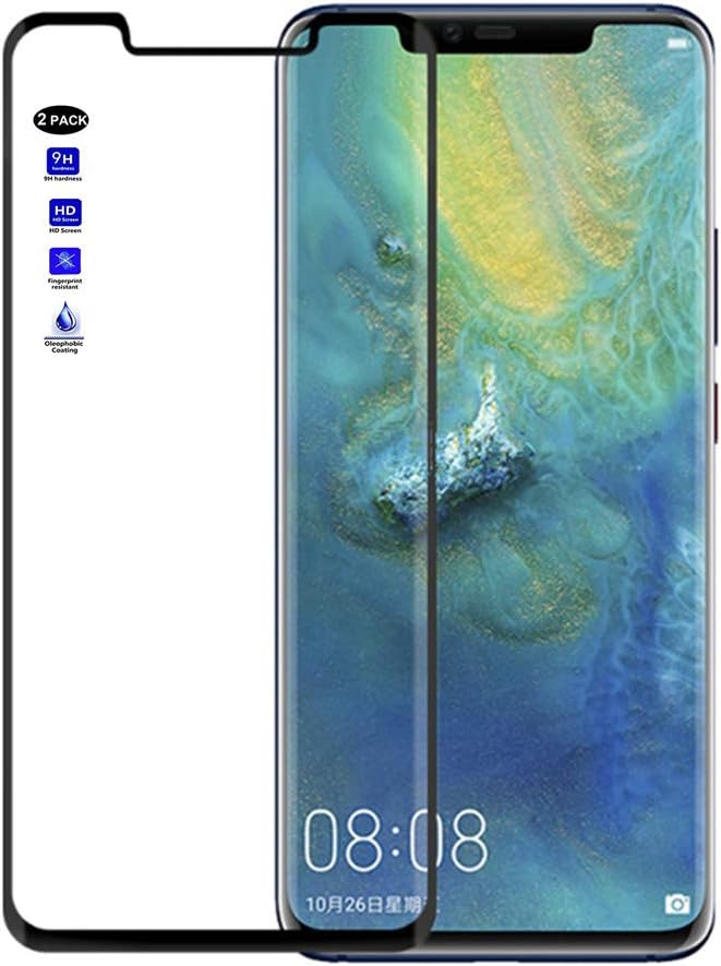 XMTN Huawei Mate 20 Pro Tempered Glass Screen Protector,3D Curved Edge Full Coverage 0.3mm Thickness 9H Hardness Tempered Glass Screen Protector for Huawei Mate 20 Pro Smartphone (2 Pack)