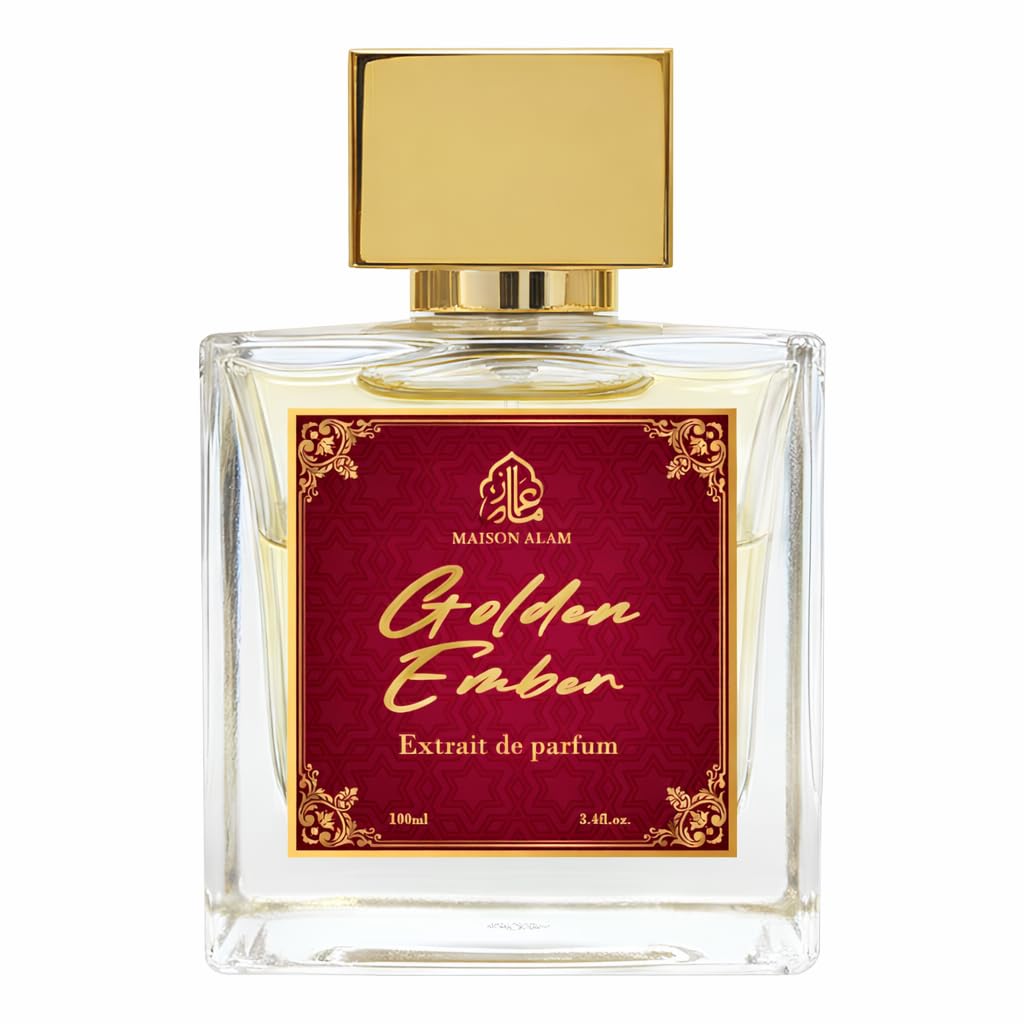 Maison Alam Golden Ember Extrait de Parfum for Men and Women, Unisex Long Lasting Fragrance with Saffron, Jasmine, Amberwood & Woody Notes, 3.4 oz (100 ml)