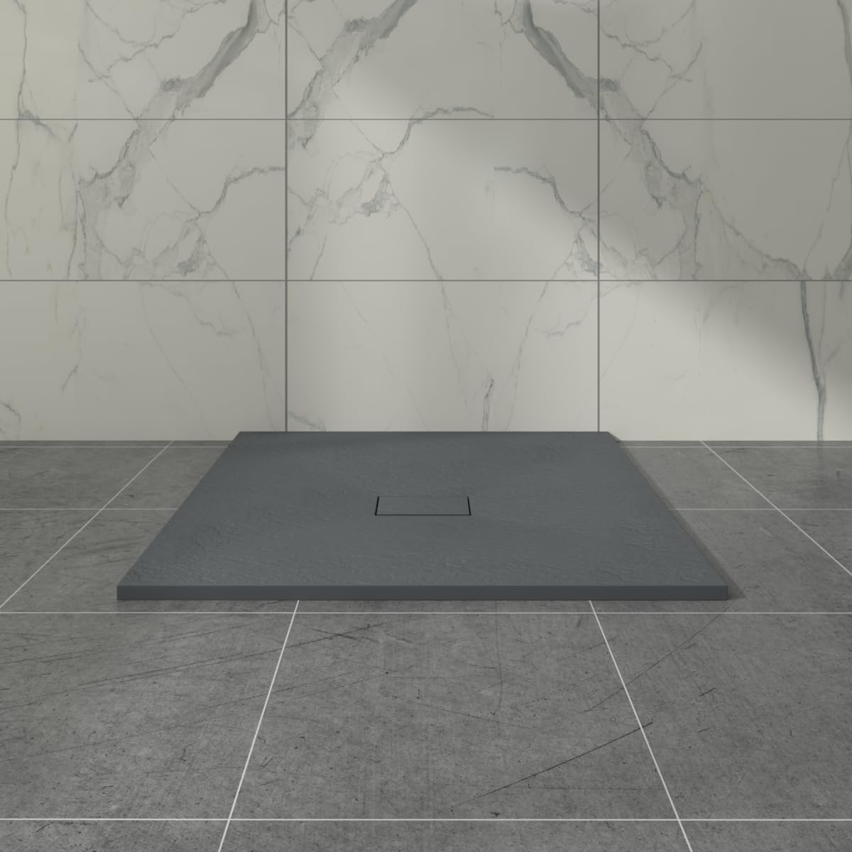 Aquariss SMC Slate Effect Shower Enclosure Tray 1000x1000mm Square Wetroom Shower Base Anthracite