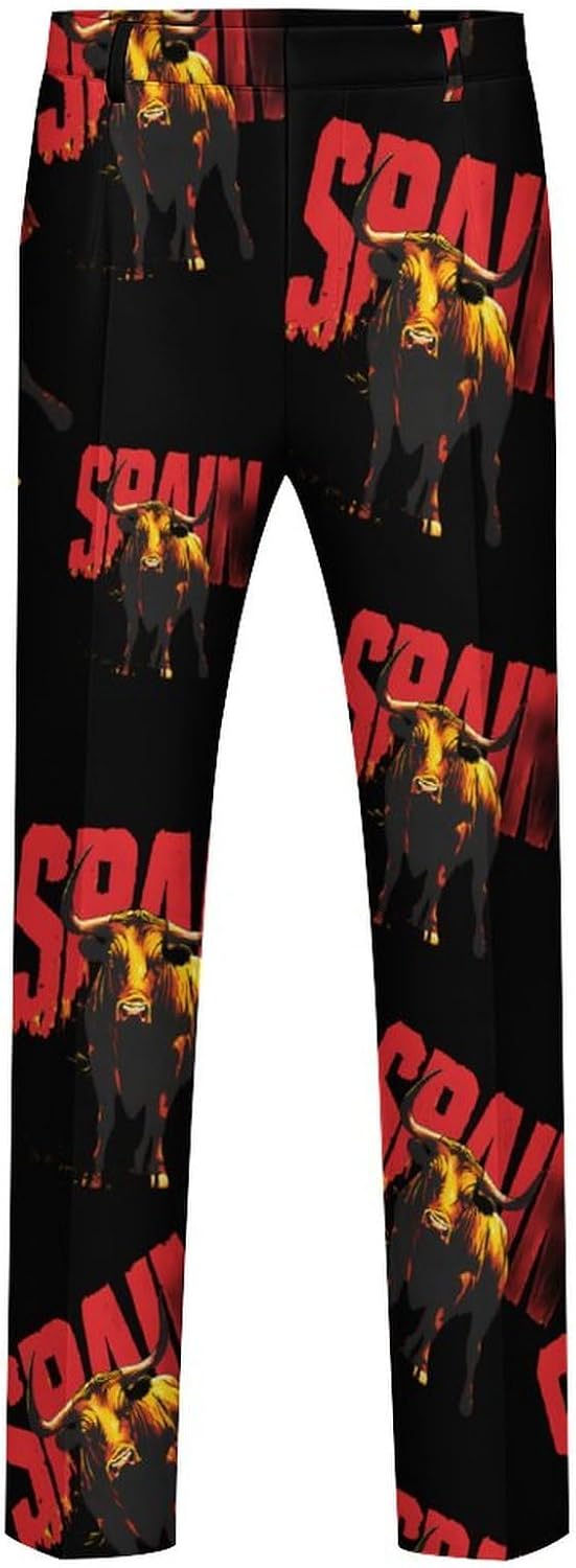 Spain Spanish Bullfight Men's Classic Fit Suit Pants Straight Leg Design Printed Trousers