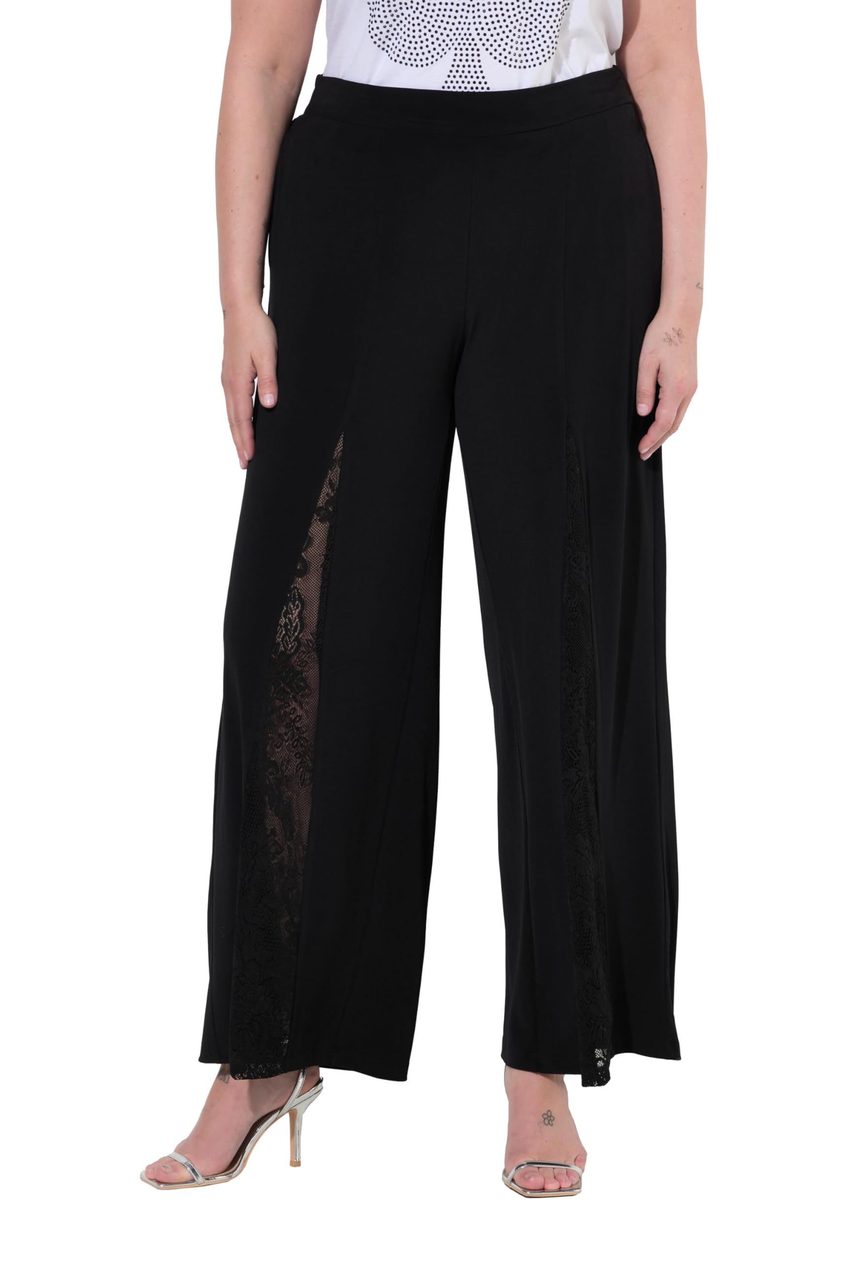 MIAMODA Damen große Größen Übergrößen Plus Size Hose, weit und gerade, Spitzeneinsatz 843162