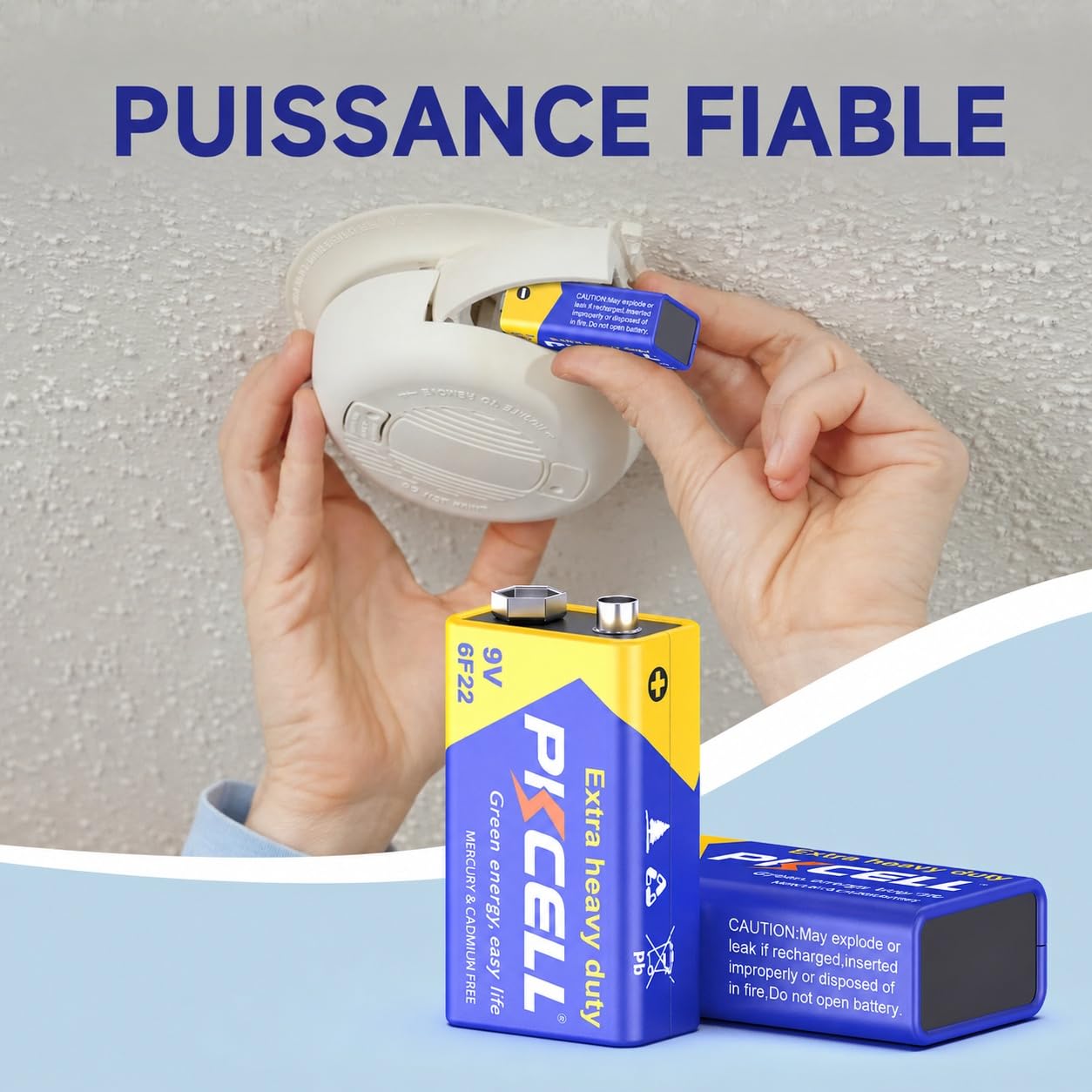 PKCELL Pile 9V 6F22 Carré Haute Performance 4 Pièces